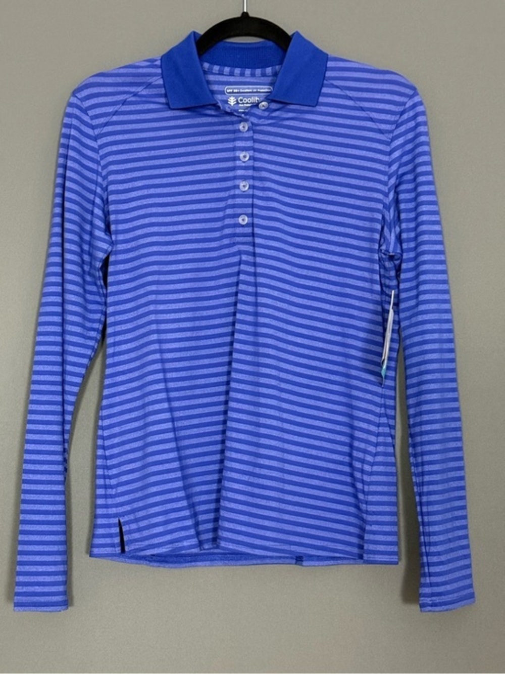Coolibar Striped Golf Polo Long Sleeve Women Blue UPF 50+ Small NEW
